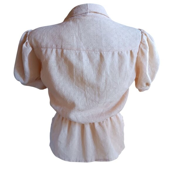 Vintage Women's Medium Peasant Top 1970's Cream Textured Boho Mom Peplum Blouse - Picture 5 of 6